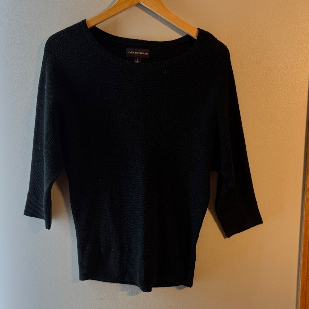 Dana Buchman Black Textured Knit Elbow Length Sweater